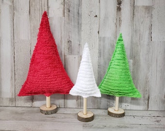 Chenille Fabric Christmas Trees, Chenille Decor, Farmhouse Winter Decor, Farmhouse Christmas Decor, Christmas Mantel, Winter Mantel Decor