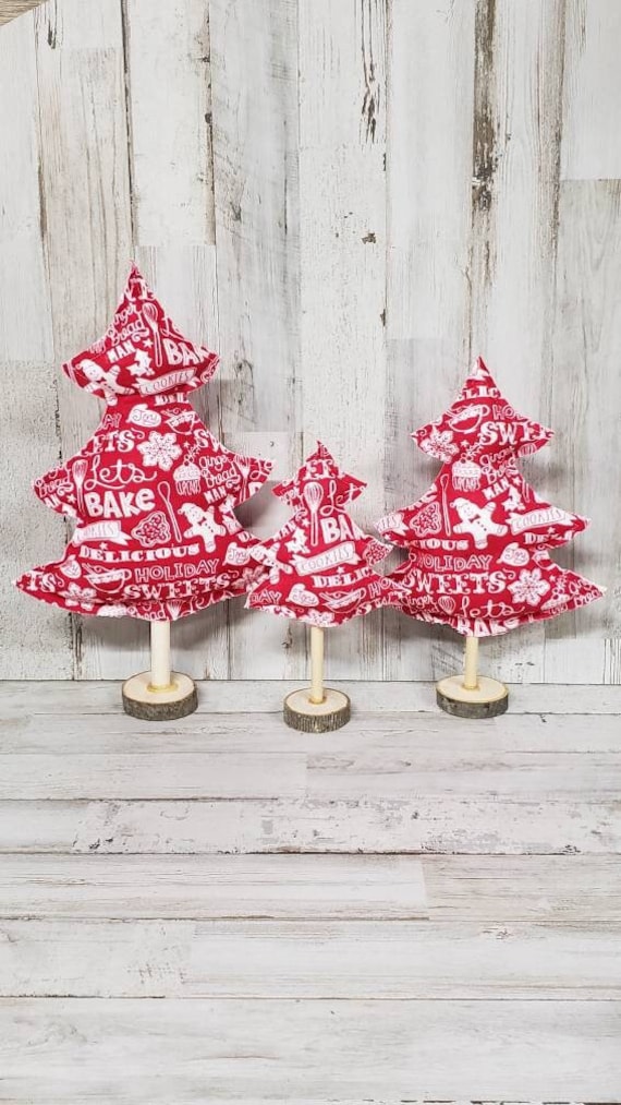 Farmhouse Fabric Christmas Trees, Farmhouse Christmas Decor, Gingerbread Trees, Christmas Mantel, Farmhouse Mantel, Rustic Christmas