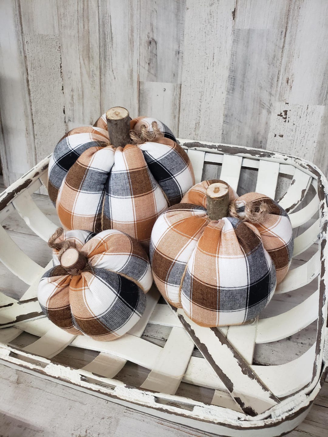 Orange White Plaid Pumpkins Handmade, Halloween Decorations , Rustic ...