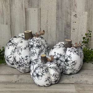 Farmhouse Black Floral Pumpkins / Farmhouse Pumpkins / Floral Pumpkins / Fall Decor / Fabric Pumpkins / Fall Tiered Tray / Cottage Pumpkins