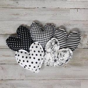 Black and White Plush Hearts / Heart Decor / Plush Valentine Decor / Black and White Decor / Farmhouse Tiered Tray Decor / Fabric Hearts /