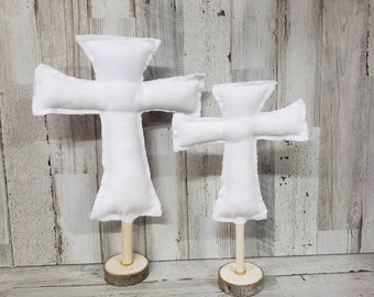 Fabric Cross on Stand / Easter Tier Tray Filler / He is Risen Decor / Spiritual Home Decor / Table Top Cross / Mantle Cross / Rustic Cross