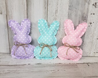 Set of 3 MINI 5" Polka Dot Fabric Bunnies / Easter Bowl Filler Decor /Mini Bunnies / Farmhouse Easter Decor / Spring Decor