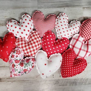 Valentine Fabric Hearts, Valentine's Day bowl fillers, Valentines day decor - Farmhouse Valentine, Valentine Tiered Tray Filler, Plush Heart