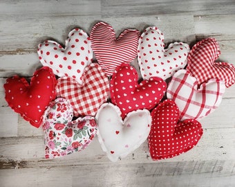 Valentine Fabric Hearts, Valentine's Day bowl fillers, Valentines day decor - Farmhouse Valentine, Valentine Tiered Tray Filler, Plush Heart