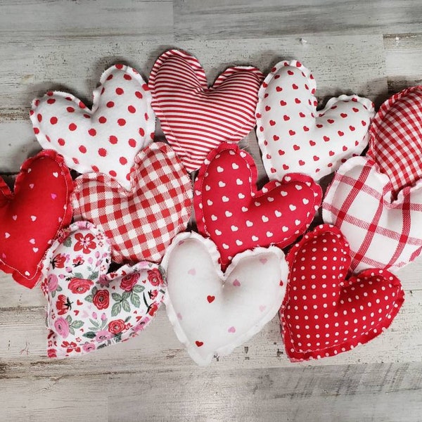 Valentine Fabric Hearts, Valentine's Day bowl fillers, Valentines day decor - Farmhouse Valentine, Valentine Tiered Tray Filler, Plush Heart