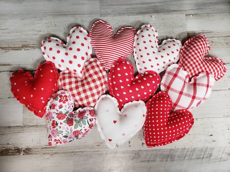 Valentine Fabric Hearts, Valentine's Day bowl fillers, Valentines day decor Farmhouse Valentine, Valentine Tiered Tray Filler, Plush Heart image 1