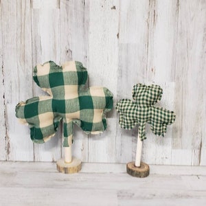 Green Plaid Fabric Shamrock Decor / St. Patrick's Day Mantel Decor/ Farmhouse St. Patrick's Decor / St. Patrick's Day Tier Tray