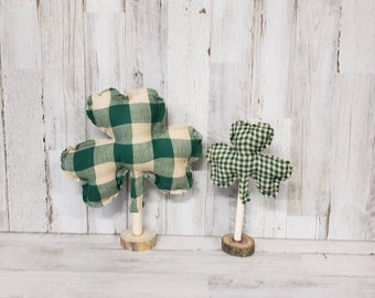 Green Plaid Fabric Shamrock Decor / St. Patrick's Day Mantel Decor/ Farmhouse St. Patrick's Decor / St. Patrick's Day Tier Tray