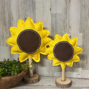 Fabric Sunflowers on Wooden Stand / Farmhouse Summer Decor / Sunflower Tiered Tray / Sunflower Mantel / Summer Coffee Bar / Neutral Summer