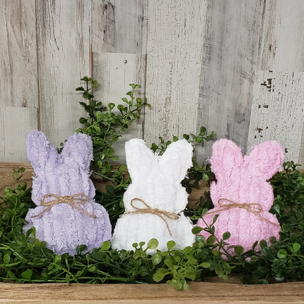 Mini Chenille Fabric Bunnies / Chenille Decor /Easter Decor/Farmhouse Easter Decor / Spring Decor/ Easter Basket Filler / Tier Tray Filler