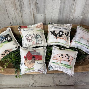 Farmhouse Pillows / Mini Farm Pillow / Tier Tray Pillow/ Farmhouse Tiered Tray / Mini Pillow Decor/ Cow Decor  /  Farm Sweet Farm