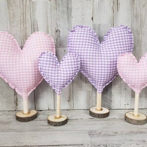 Pink Plaid Fabric Hearts, Heart Decor / Valentine Mantel Decor / Rustic Valentine&#39;s / Farmhouse Valentine&#39;s Decor / Valentine Coffee Bar