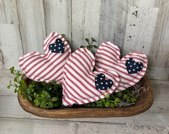 Patriotic Fabric Heart Bowl Fillers / Patriotic Plush Stars / Independence Day Tiered Tray / 4th July Tiered Tray / Memorial Day Decor