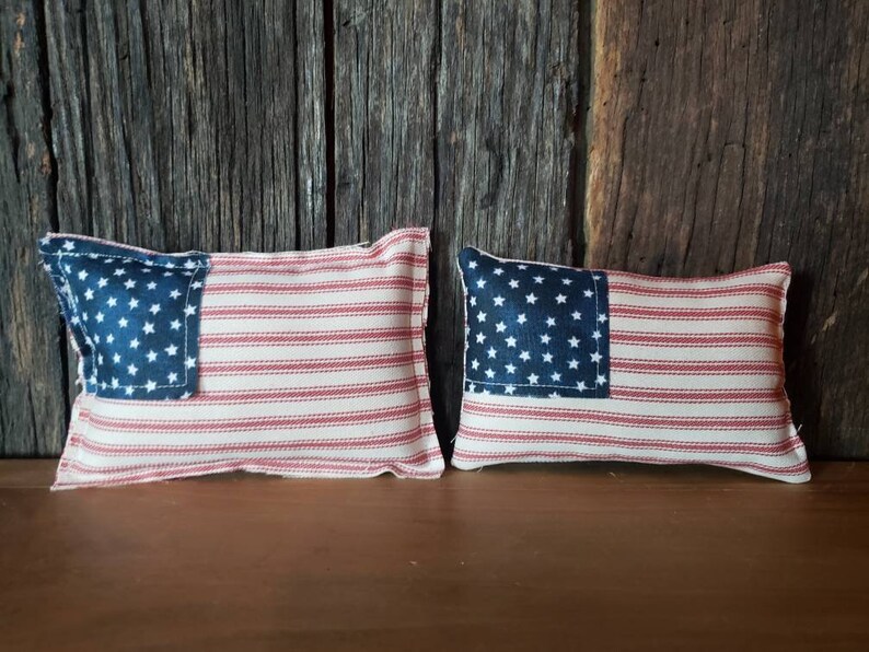 MINI Stuffed Fabric Flag Farmhouse Cottage American Mini Flags Old Glory Flag Memorial Day Decor 4th July decor Tier Tray Decor