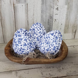 Set of 3 Blue Floral Fabric Eggs, Easter Bowl fillers, Easter decor, Farmhouse Easter, Easter Tiered Tray Filler, Fabric Eggs