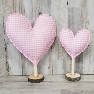 Pink Plaid Fabric Hearts, Heart Decor / Valentine Mantel Decor / Rustic Valentine&#39;s / Farmhouse Valentine&#39;s Decor / Valentine Coffee Bar