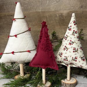 Set of 3 Fabric Christmas Trees, Ticking Christmas Tree , Farmhouse Christmas Decor, Red Ticking Christmas, Christmas Tier Tray