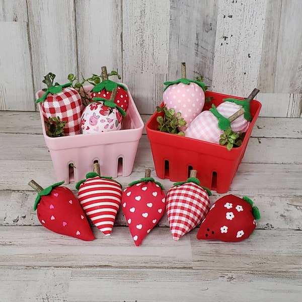 Fabric Strawberries /  Farmhouse Spring Decor /Strawberry tier tray/Strawberry Bowl Filler/Plush Strawberries/Spring Coffee Bar