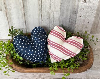 Set of 2 Patriotic Heart Decor / Stars and Stripes Decor / Independence Day Bowl Filler / Memorial Day Decor/4th July Tier