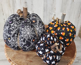 Halloween Fabric Pumpkins / Candy Corn Decor / Spider Web Pumpkins  / Ghost Fabric Pumpkins