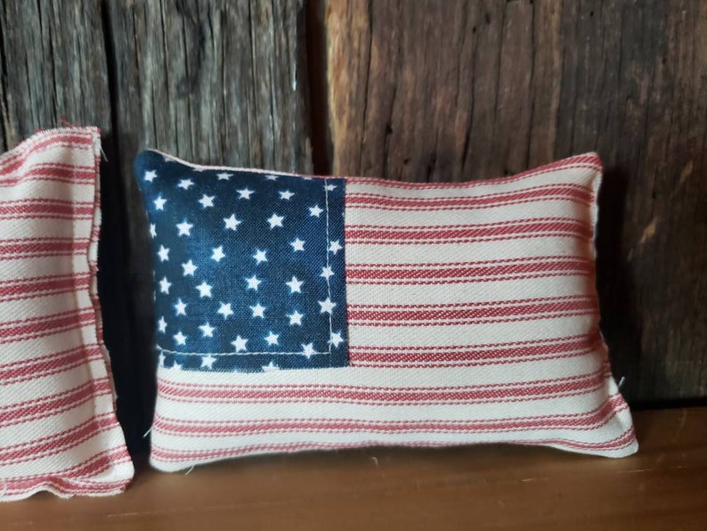 MINI Stuffed Fabric Flag Farmhouse Cottage American Mini Flags Old Glory Flag Memorial Day Decor 4th July decor Tier Tray Decor