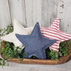Lot de 3 étoiles en tissu / Étoiles patriotiques en tissu / Remplissage de bol patriotique / Remplissage patriotique / Plateau à plusieurs niveaux du 4 juillet / Décoration Memorial Day