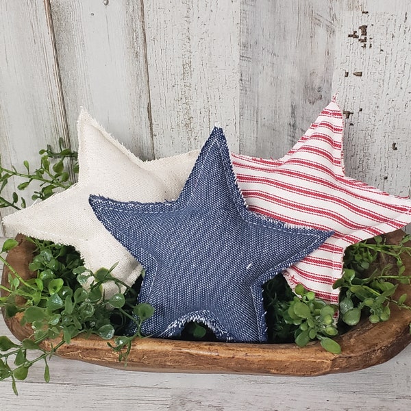 Set of 3 Fabric Stars / Patriotic Fabric Stars / Patriotic Dough Bowl Filler /Patriotic Filler / July 4th Tiered Tray/ Memorial Day Decor