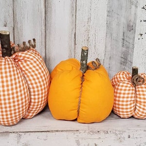 Orange Plaid Pumpkins Fabric Pumpkins, Fall Decorations , Rustic Fall Decor, Farmhouse Fall Pumpkins, Plaid Pumpkins, Tiered Tray image 4