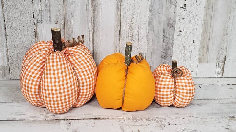 Orange Plaid Pumpkins Fabric Pumpkins, Fall Decorations , Rustic Fall Decor, Farmhouse Fall Pumpkins, Plaid Pumpkins, Tiered Tray image 4