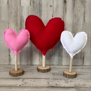 Flannel Fabric Hearts on Wooden Stands / Valentine Mantel Decor / Rustic Valentine's / Farmhouse Valentine's Decor / Valentine Coffee Bar