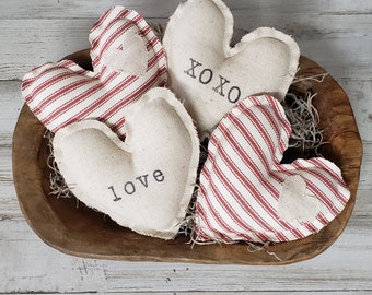 Set of 4 Linen Cloth Fabric Hearts  / Valentine Bowl Filler Decor / Rustic Valentine's / Neutral Valentine/ Farmhouse Valentine's Decor