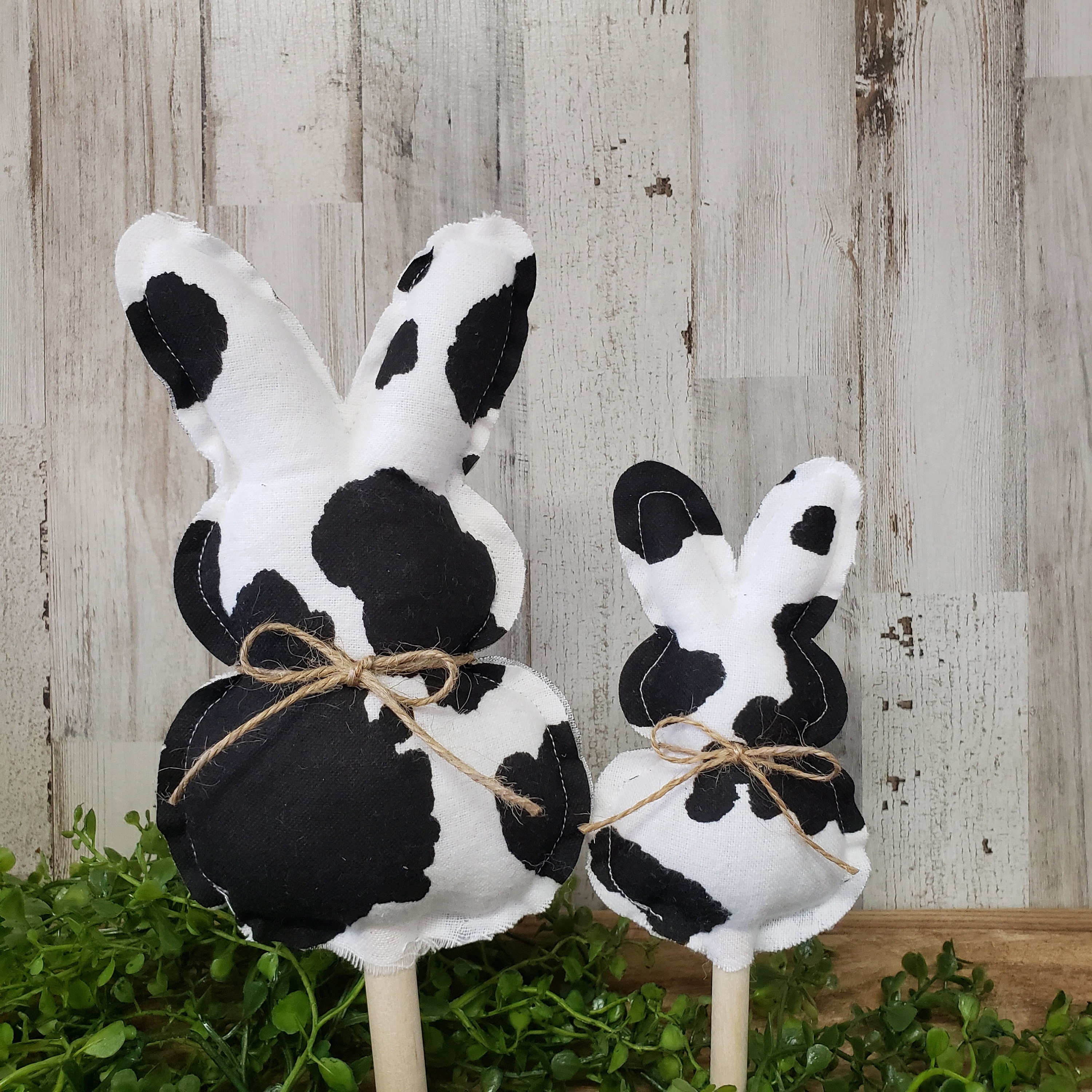 Cow Print Fabric Bunny, Rustic Easter Decor, Farmhouse Easter Decor ...