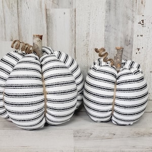 Farmhouse Ticking Pumpkins / Farmhouse Pumpkins / Ticking Stripe Pumpkins / Fall Decor / Fabric Pumpkins / Fall Tier Tray