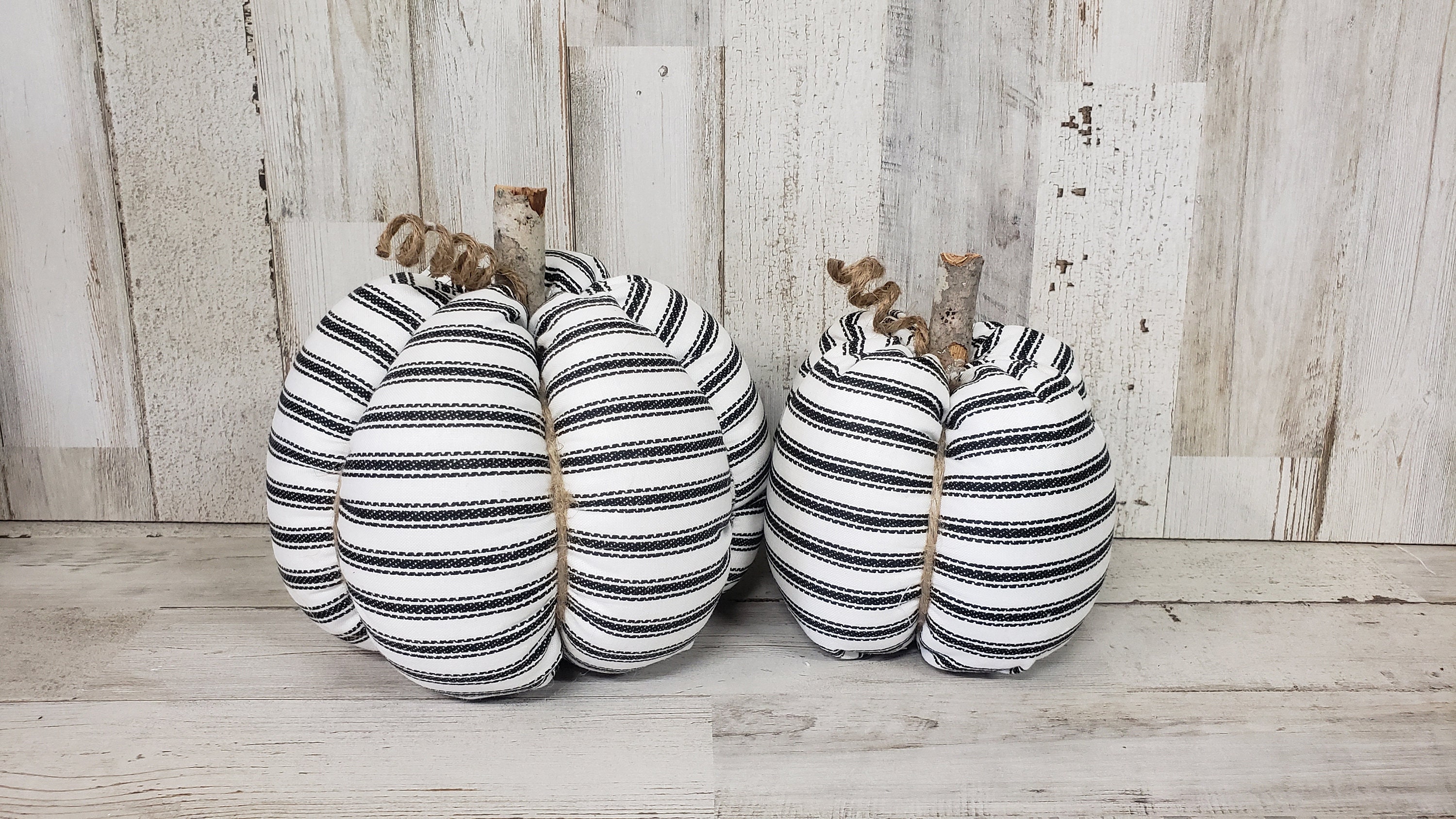 Farmhouse Ticking Pumpkins / Farmhouse Pumpkins / Ticking Stripe Pumpkins / Fall Decor / Fabric Pumpkins / Fall Tier Tray
