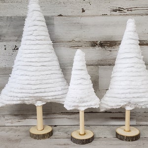 Chenille Fabric Christmas Trees, Chenille Decor, Farmhouse Winter Decor, Farmhouse Christmas Decor, Christmas Mantel, Winter Mantel Decor