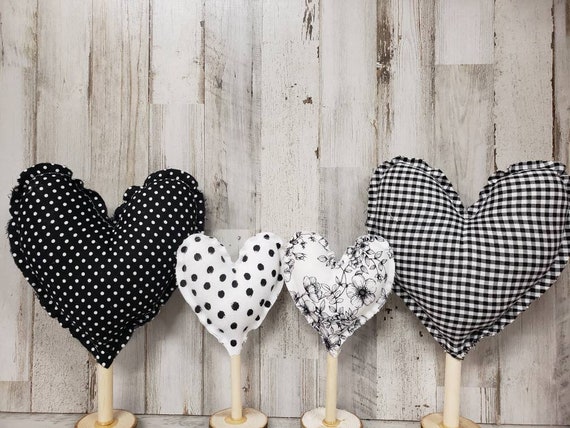 Black and White Fabric Heart Decor / Valentine Mantel Decor / Rustic  Valentine's / Farmhouse Valentine's Decor/ Fabric Heart Decor 