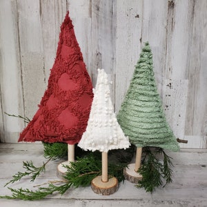 Set of 3 Chenille Fabric Christmas Trees, Chenille Decor, Farmhouse Winter Decor, Farmhouse Christmas, Christmas Mantel, Winter Mantel Decor