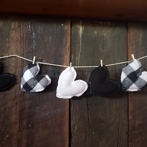 Valentine Buffalo Plaid Flannel Heart Garland / Valentines Banner / Valentines Day Decor / Fabric Heart Garland / Plush Hearts