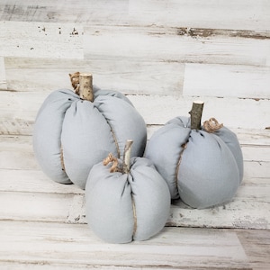 Gray Fabric Pumpkins Handmade, Fall Decorations , Rustic Fall Decor, Farmhouse Decor, Fabric Pumpkins,Fall Basket, Flannel Pumpkins