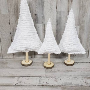 Chenille Fabric Christmas Trees, Chenille Decor, Farmhouse Winter Decor, Farmhouse Christmas Decor, Christmas Mantel, Winter Mantel Decor