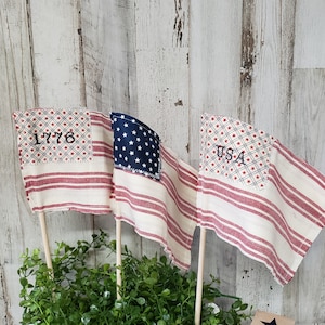 Fabric Flags / Farmhouse Cottage American Mini Flags / Old Glory Flag / Memorial Day Decor / 4th July decor / Tier Tray Decor / Hutch Flags