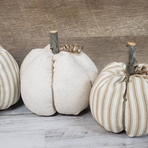 Linen Cloth Pumpkins, Neutral Pumpkins, Ticking Pumpkins, Handmade, Rustic Fall Decorations Autumn Farmhouse Decor, Neutral Farmhouse Decor image 5