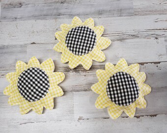 Fabric Plaid Sunflower / Farmhouse Summer Decor / Sunflower tier tray / Sunflower Bowl Filler / Summer Coffee Bar
