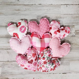 Valentine Fabric Hearts, Valentine's Day bowl fillers, Valentines day decor - Farmhouse Valentine, Valentine Tiered Tray Filler, Plush Heart