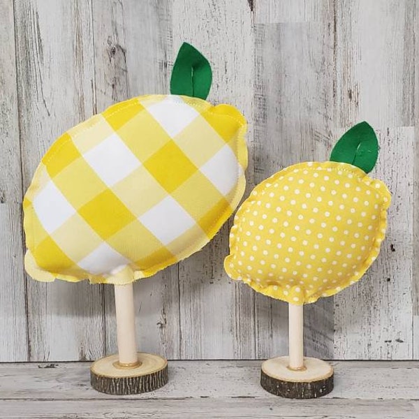 Lemon Decor / Lemon Coffee Bar Decor / Yellow Plaid Lemon Home Decor / Summer Decor / Lemon Tier Tray / Spring Lemon Decor / Plush Lemon