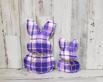 Easter Purple Plaid Fabric Bunnies / Fabric Bunnies / Farmhouse Easter Decor / Basket Filler Farmhouse Easter Tier Tray / Easter Decor