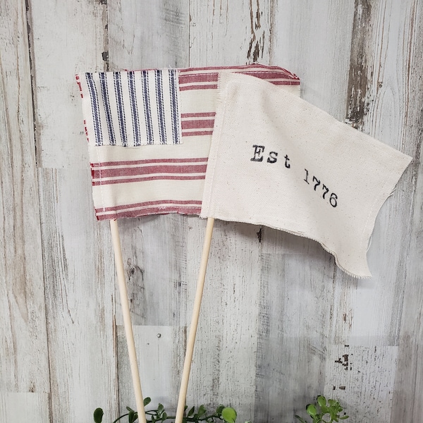 Fabric Flags / Farmhouse Cottage American Mini Flags / Old Glory Flag / Memorial Day Decor / 4th July decor / Tier Tray Decor / Hutch Flags