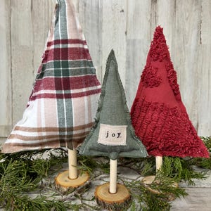 Set of 3 Fabric Christmas Trees, Chenille Decor, Farmhouse Winter Decor, Farmhouse Christmas, Christmas Mantel, Winter Mantel Decor, Cozy