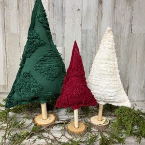 Set of 3 Chenille Fabric Christmas Trees, Chenille Decor, Farmhouse Winter Decor, Farmhouse Christmas, Christmas Mantel, Winter Mantel Decor